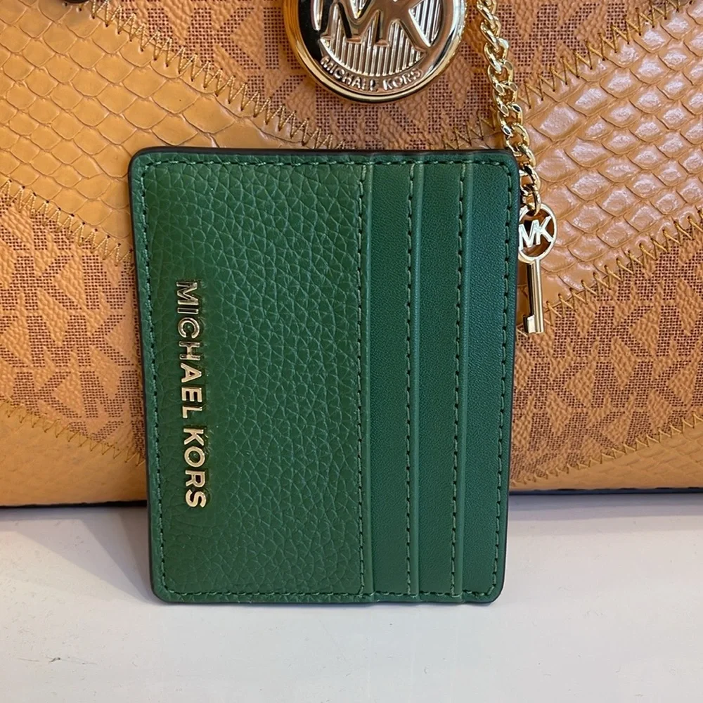 MICHAEL KORS Large Pebbled Leather Card Holder Case Fern Green NWT